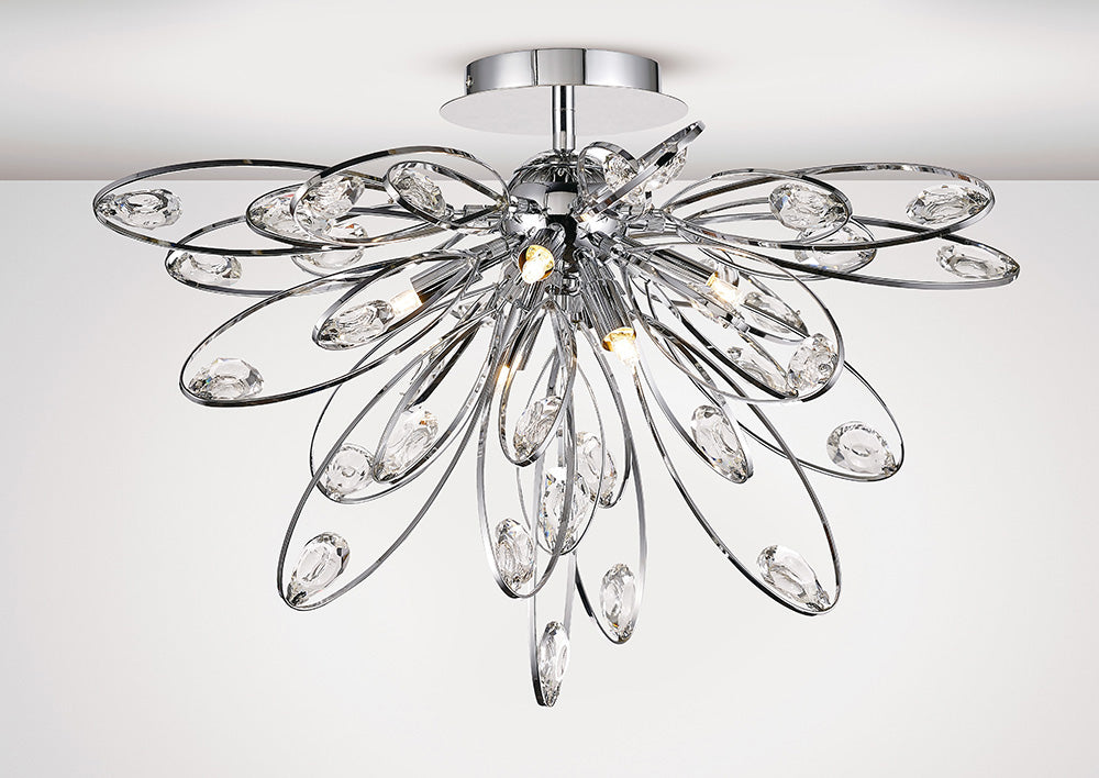 Diyas Harlow 6 Light Ceiling Light in Polished Chrome with Crystal
