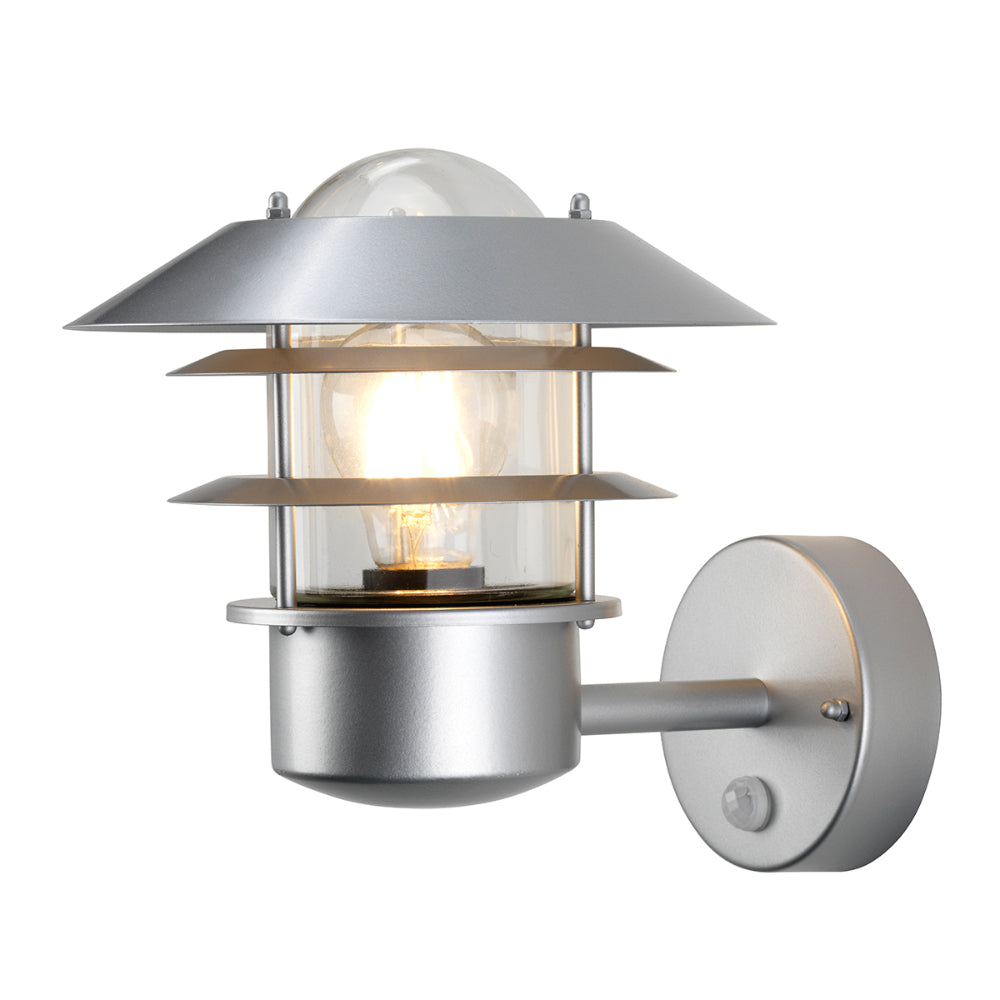 Elstead Helsingor 1 Light Outdoor Wall Lantern in Silver with PIR