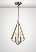 Diyas Hilton 3 Light Tetragonal Pendant Light in Polished Nickel with Taupe Wood