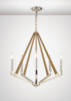 Diyas Hilton 5 Light Pentagonal Pendant Light in Polished Nickel with Taupe Wood