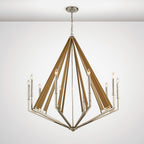Diyas Hilton 10 Light Decagonal Pendant Light in Polished Nickel with Taupe Wood
