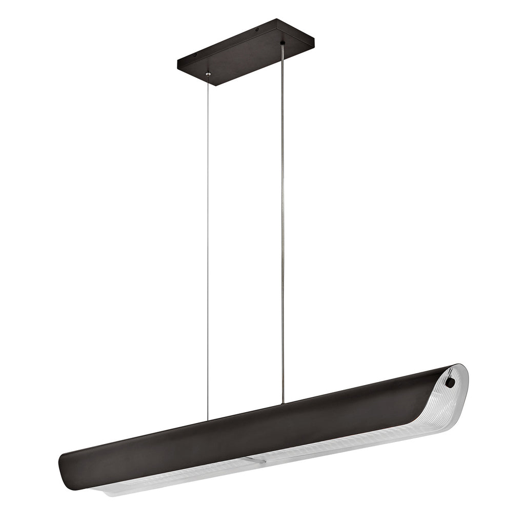 Hinkley Arco Linear LED Pendant Black Oxide with Ribbed Glass Shade