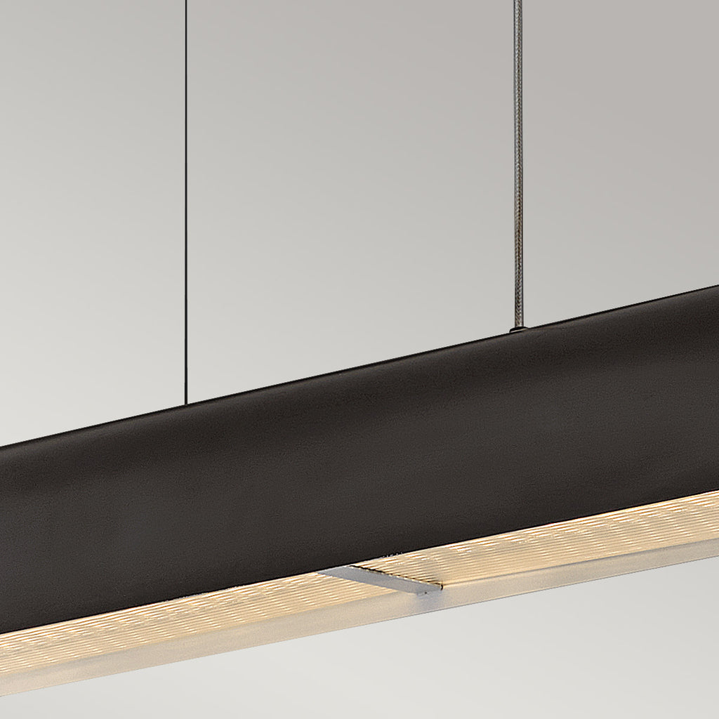 Hinkley Arco Linear LED Pendant Black Oxide with Ribbed Glass Shade