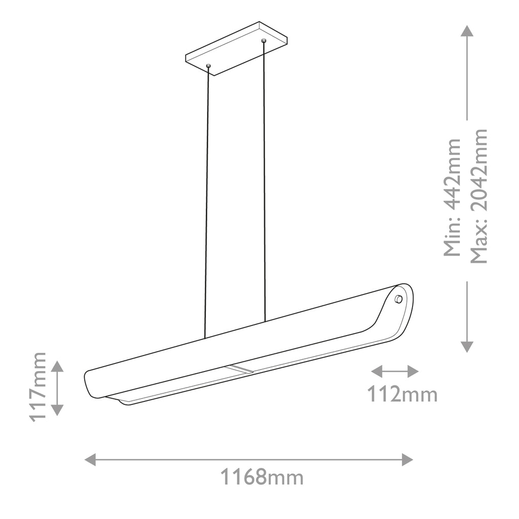 Hinkley Arco Linear LED Pendant Black Oxide with Ribbed Glass Shade