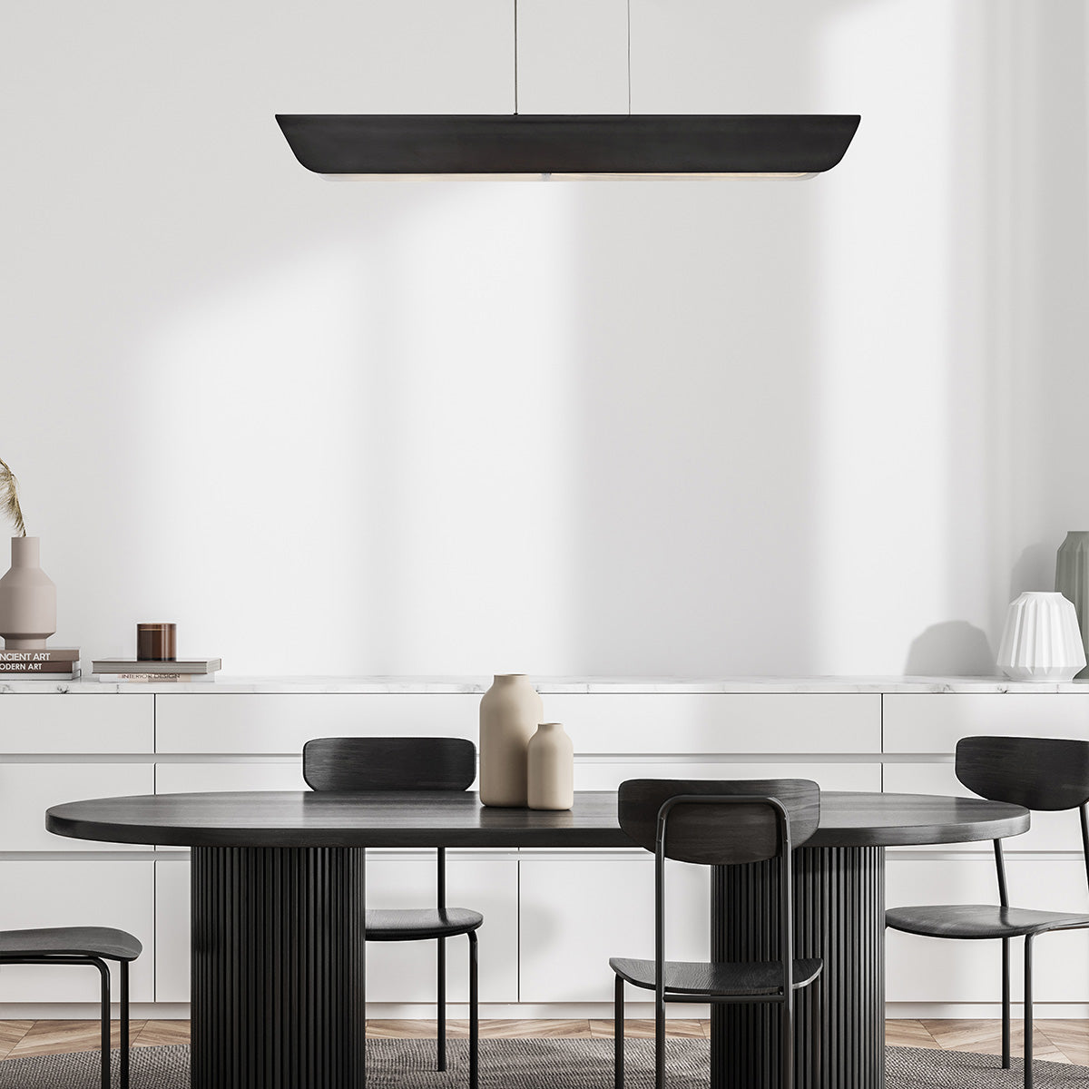 Hinkley Arco Linear LED Pendant Black Oxide with Ribbed Glass Shade