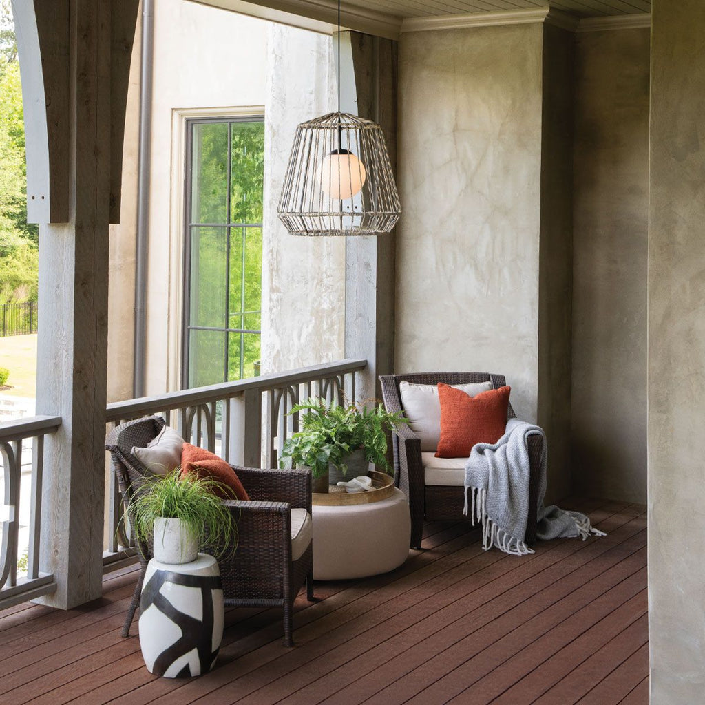 Hinkley Arlen Large Outdoor Pendant in Black & Rattan
