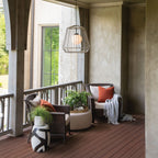 Hinkley Arlen Large Outdoor Pendant in Black & Rattan