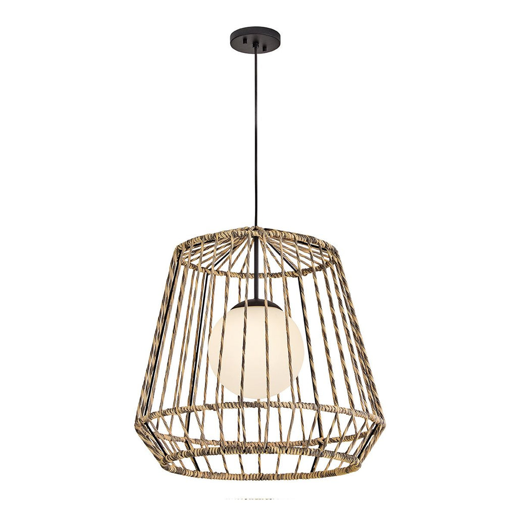 Hinkley Arlen Large Outdoor Pendant in Black & Rattan