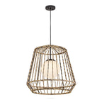 Hinkley Arlen Large Outdoor Pendant in Black & Rattan