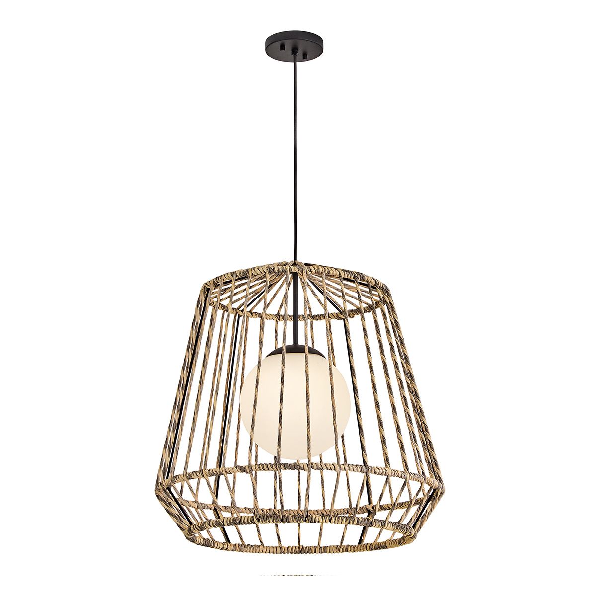 Hinkley Arlen Large Outdoor Pendant in Black & Rattan
