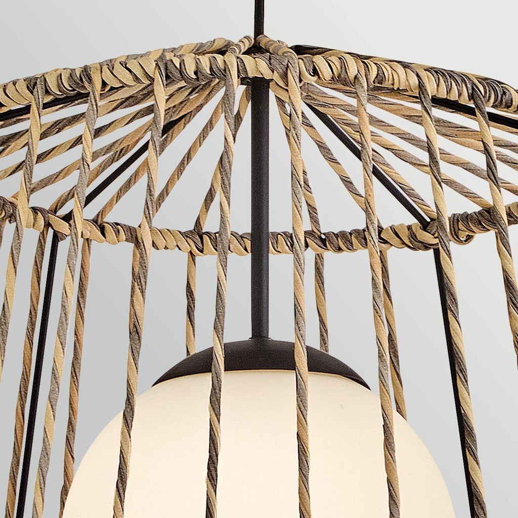 Hinkley Arlen Large Outdoor Pendant in Black & Rattan