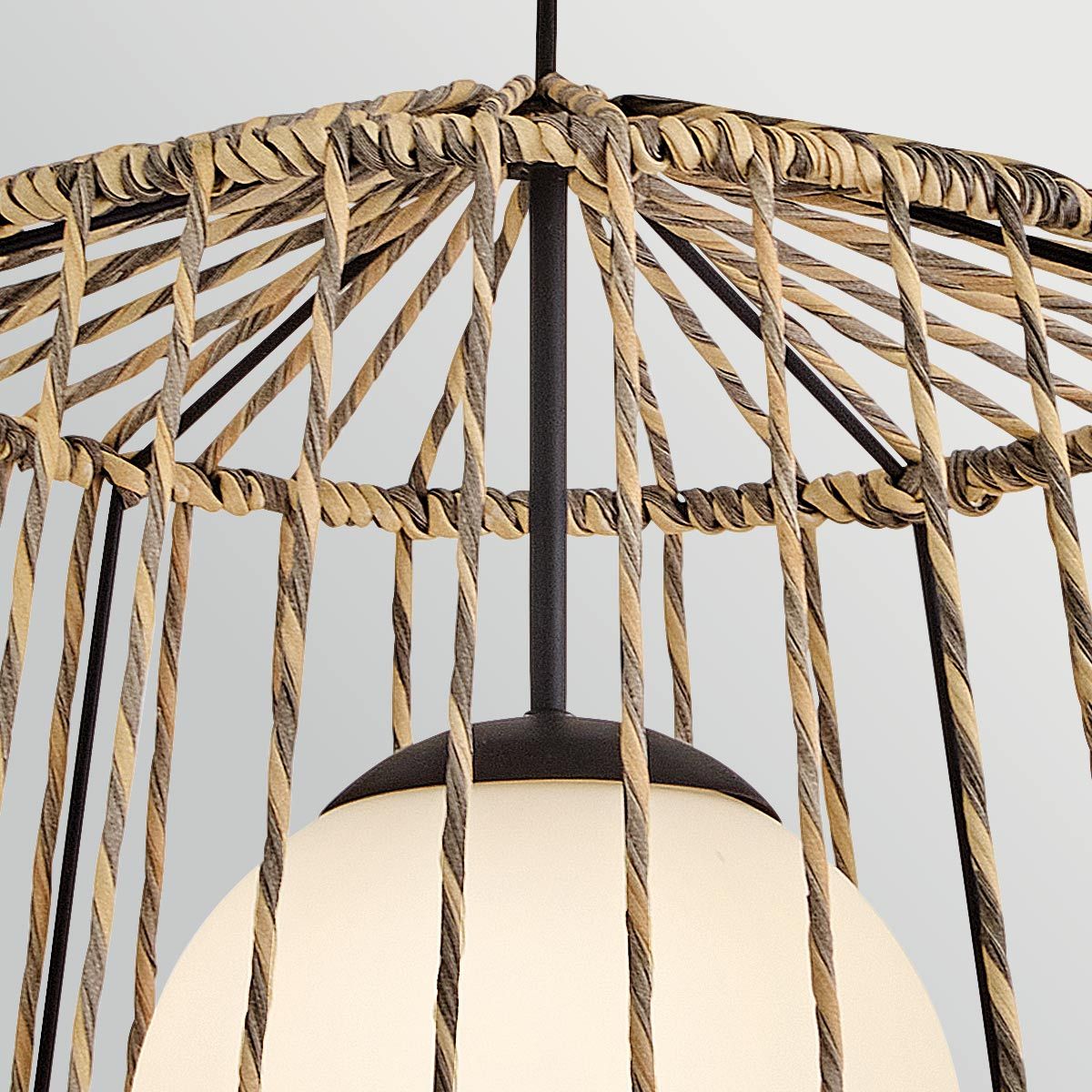 Hinkley Arlen Large Outdoor Pendant in Black & Rattan