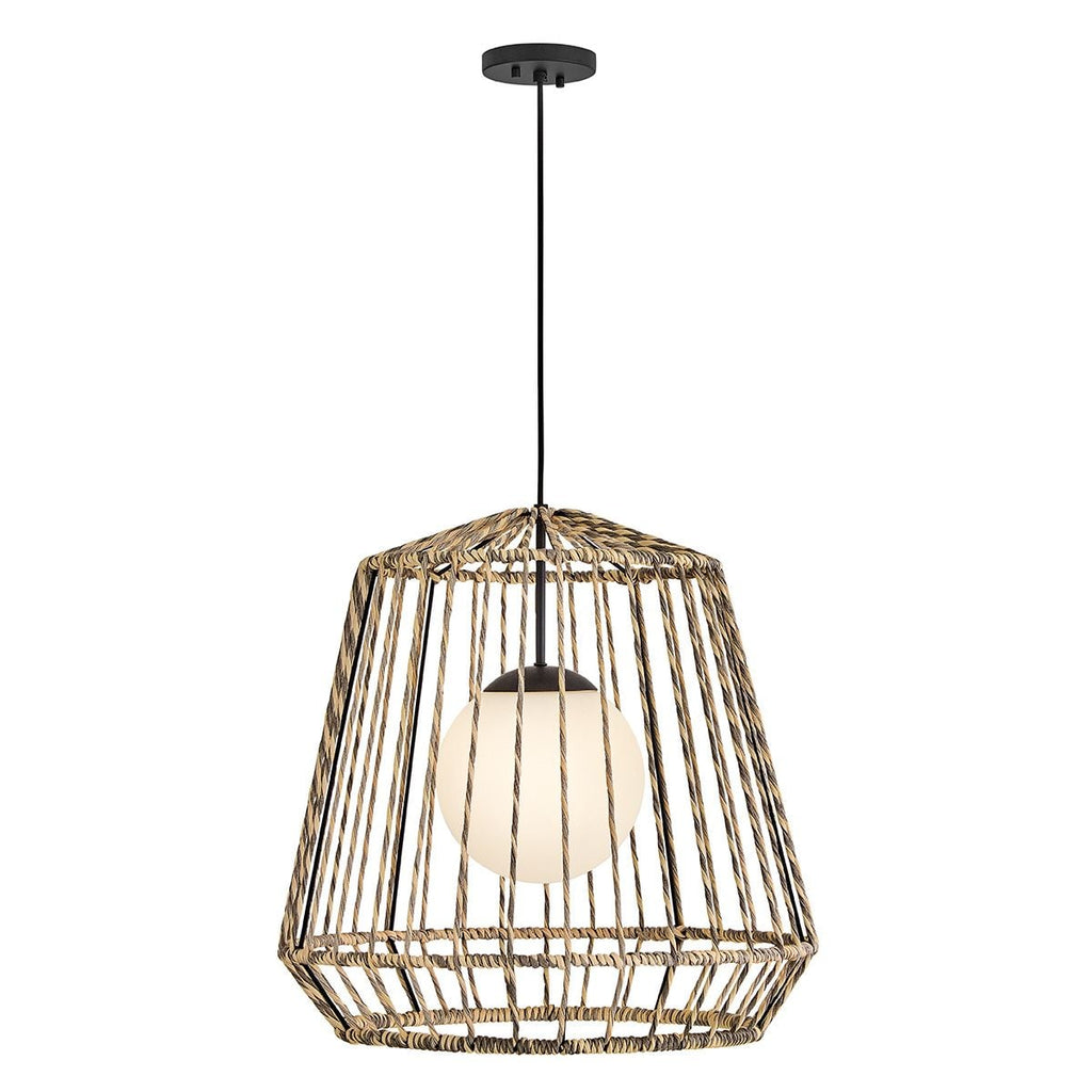 Hinkley Arlen Large Outdoor Pendant in Black & Rattan