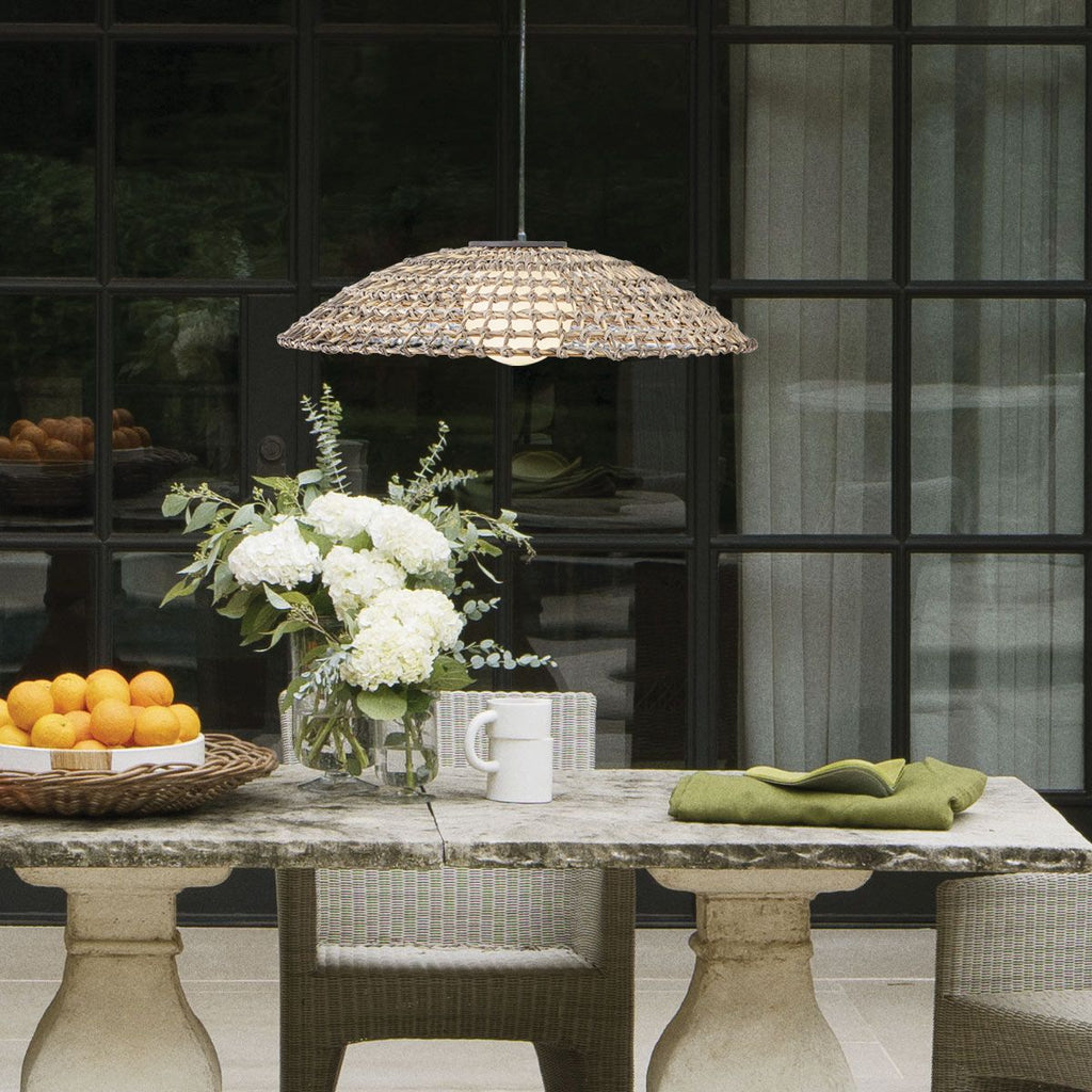 Hinkley Arlen X-Large Outdoor Pendant in Black & Rattan