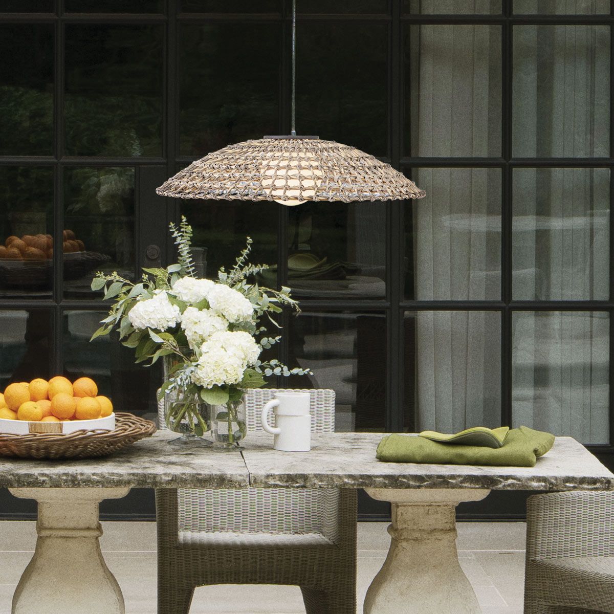 Hinkley Arlen X-Large Outdoor Pendant in Black & Rattan