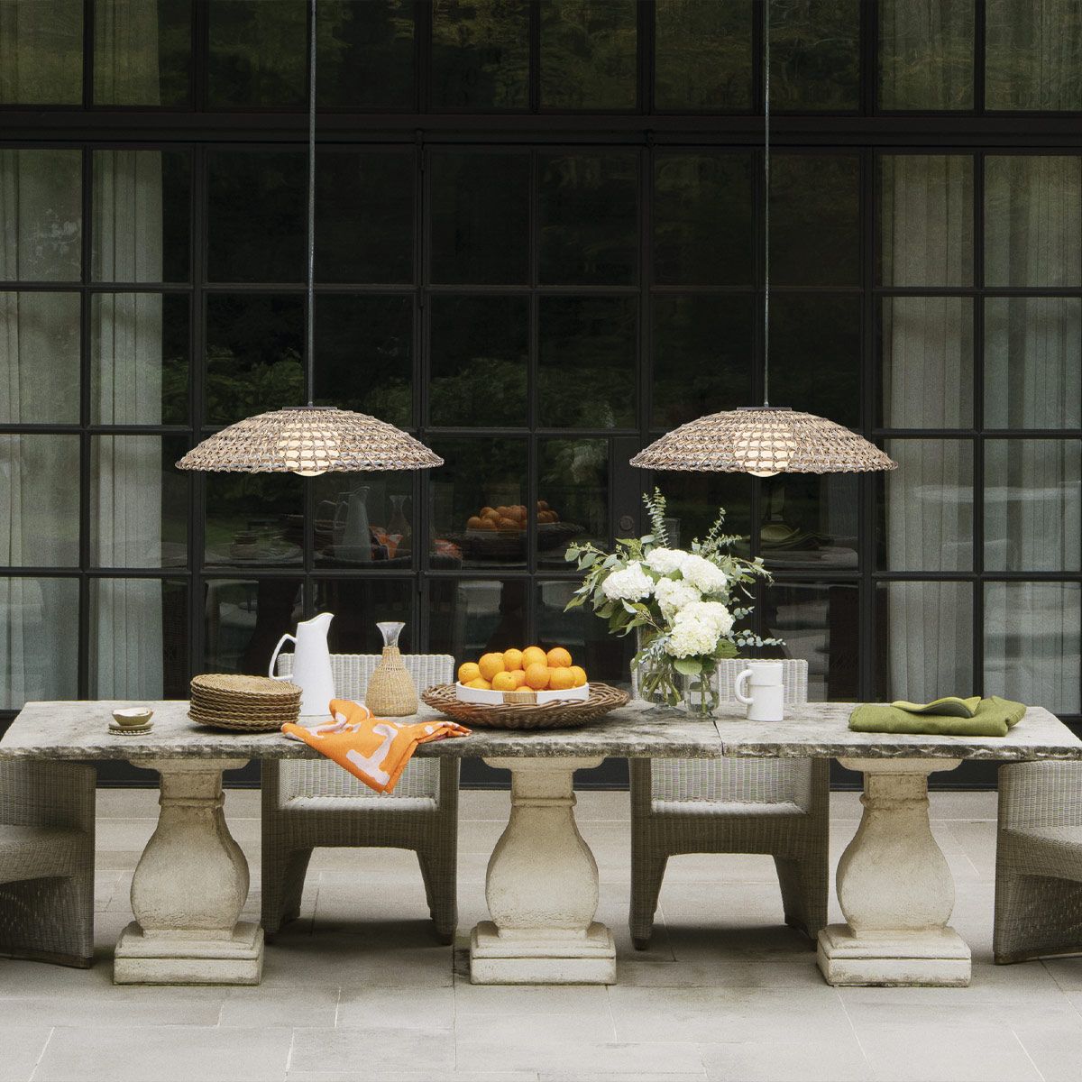 Hinkley Arlen X-Large Outdoor Pendant in Black & Rattan