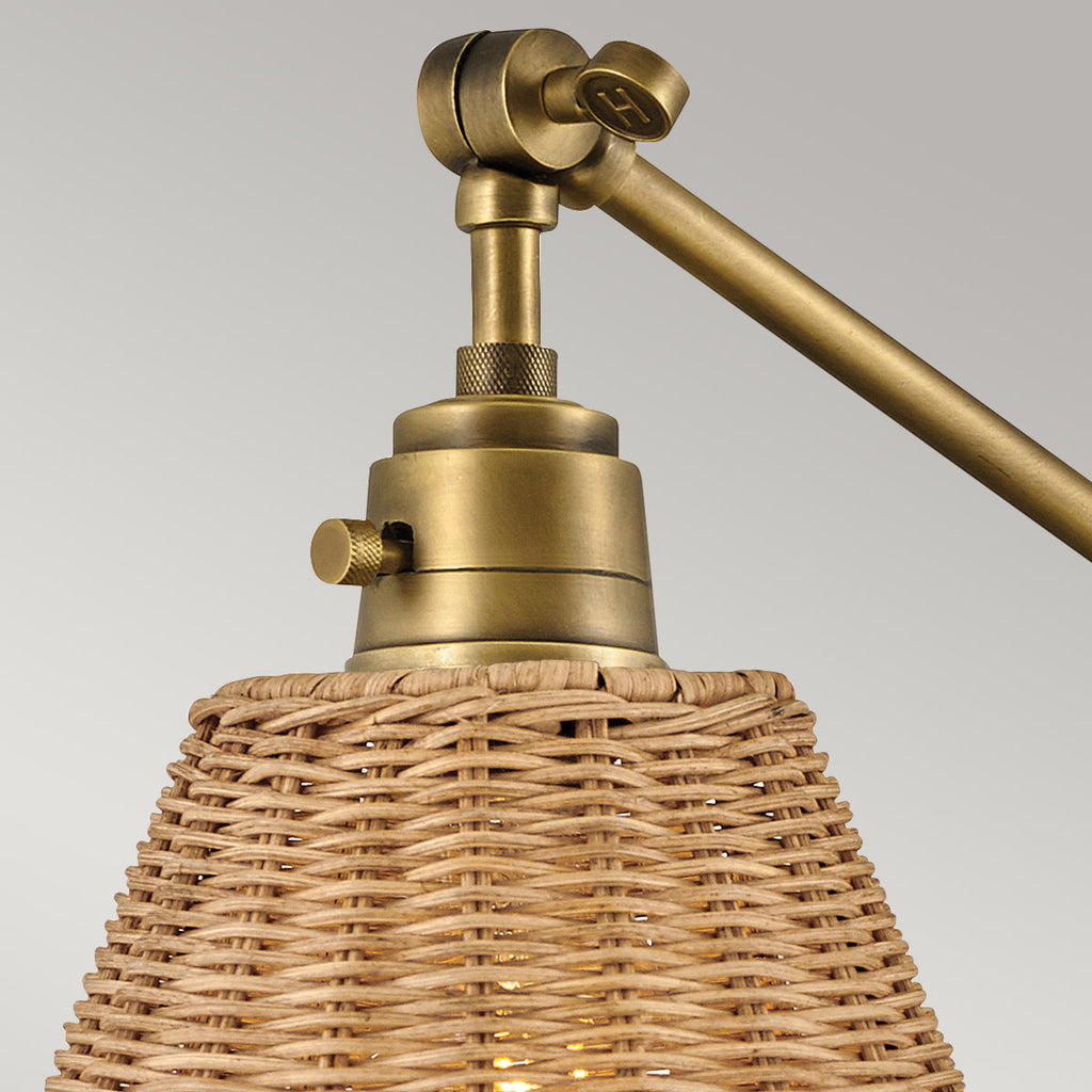 Hinkley Arti Wall Light Heritage Brass with Natural Rattan Shade