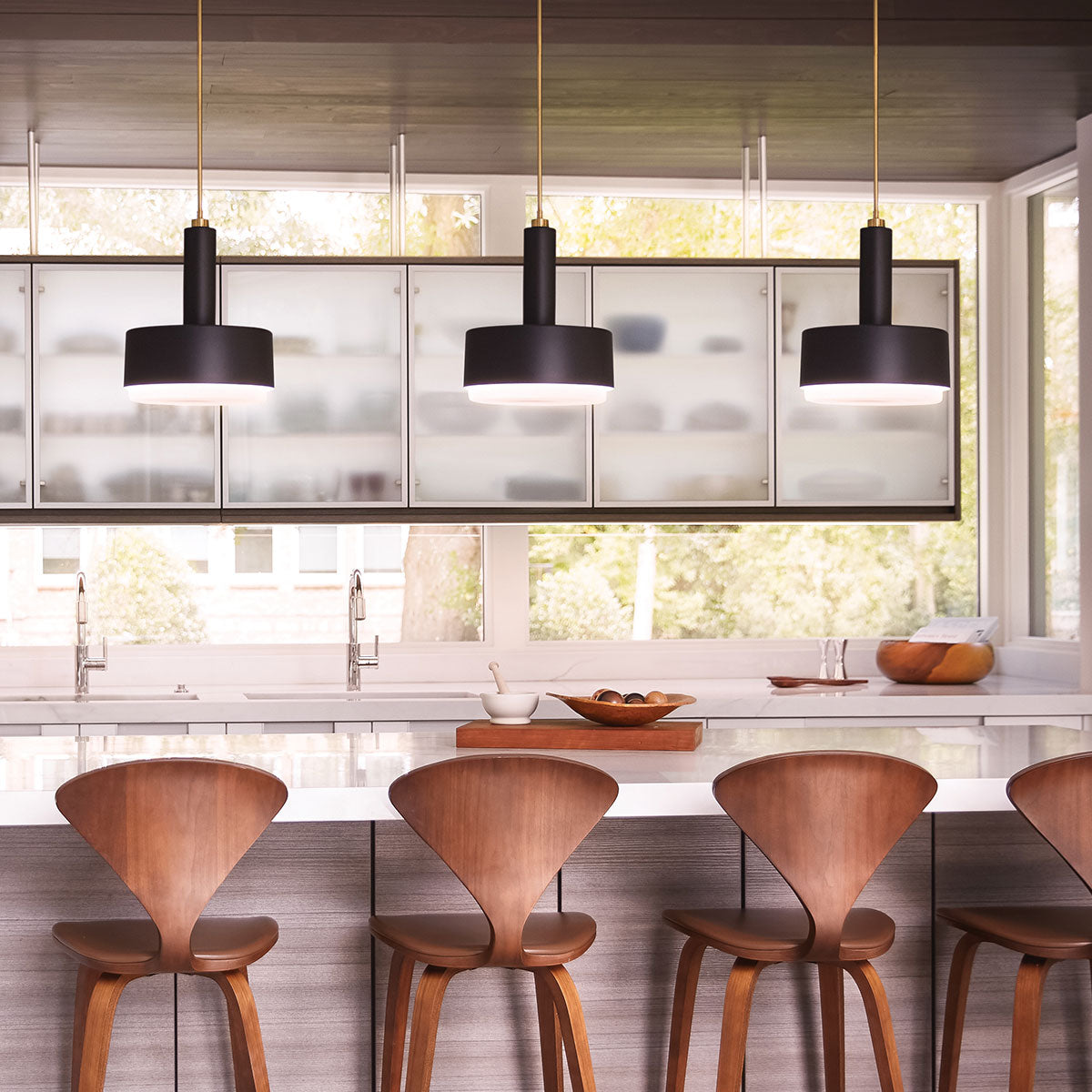 Hinkley Cedric Medium Pendant Lacquered Brass with Opal Glass