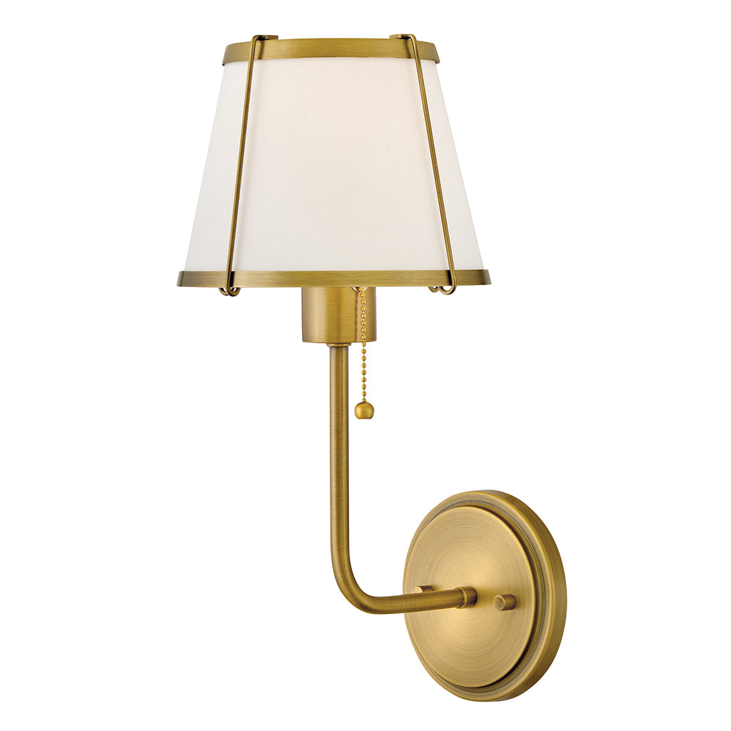 Hinkley Clarke Wall Light with Pull switch Darkened Brass & Ivory Linen Shade