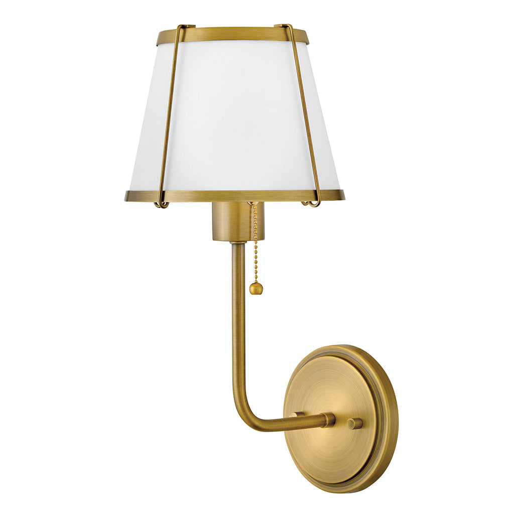 Hinkley Clarke Wall Light with Pull switch Darkened Brass & Ivory Linen Shade