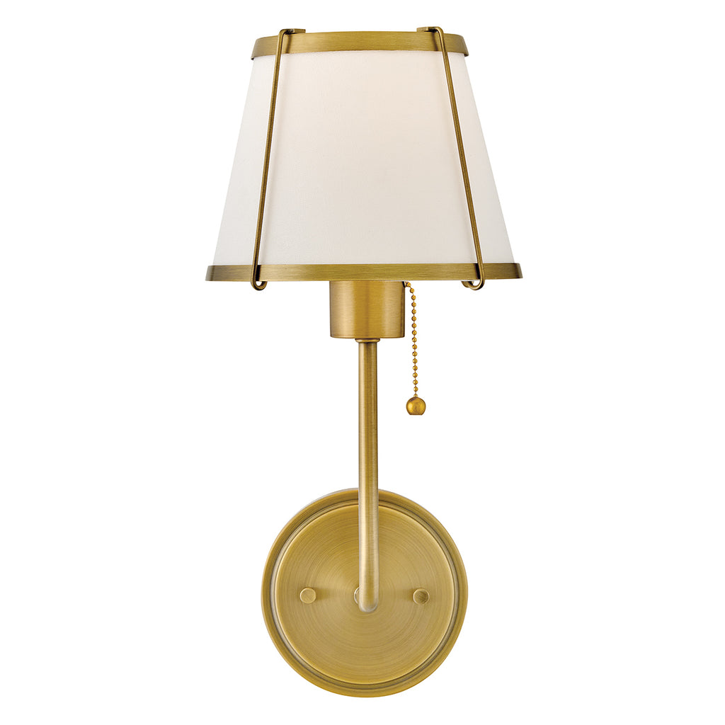 Hinkley Clarke Wall Light with Pull switch Darkened Brass & Ivory Linen Shade