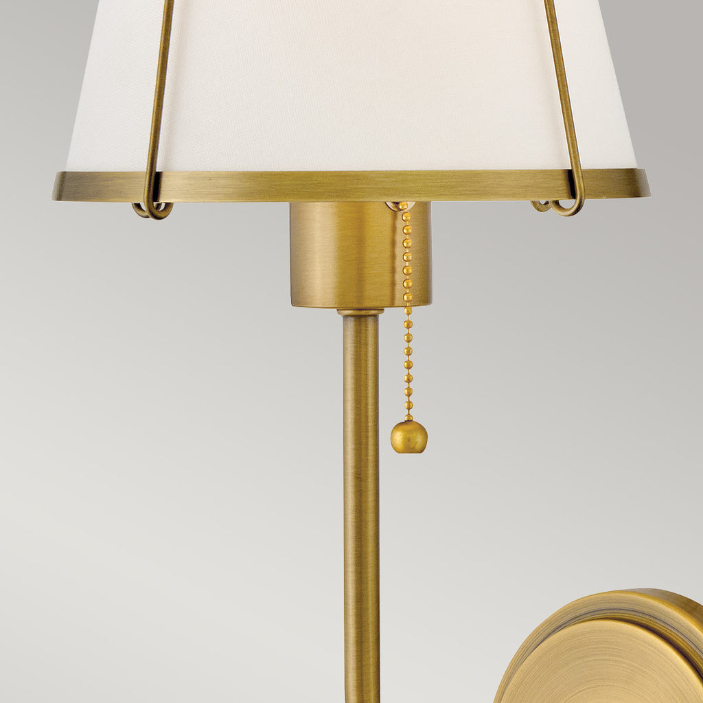 Hinkley Clarke Wall Light with Pull switch Darkened Brass & Ivory Linen Shade