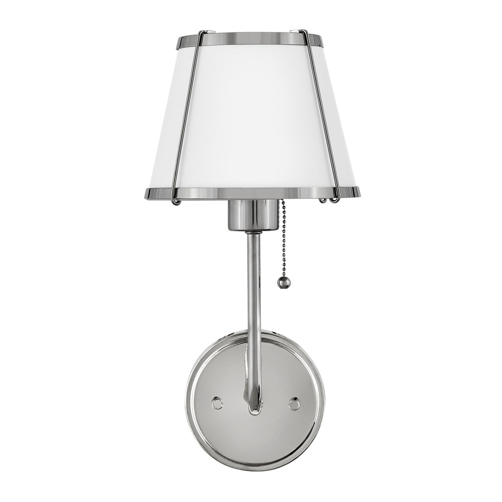Hinkley Clarke Wall Light with Pull switch Polished Nickel & White Metal Shade