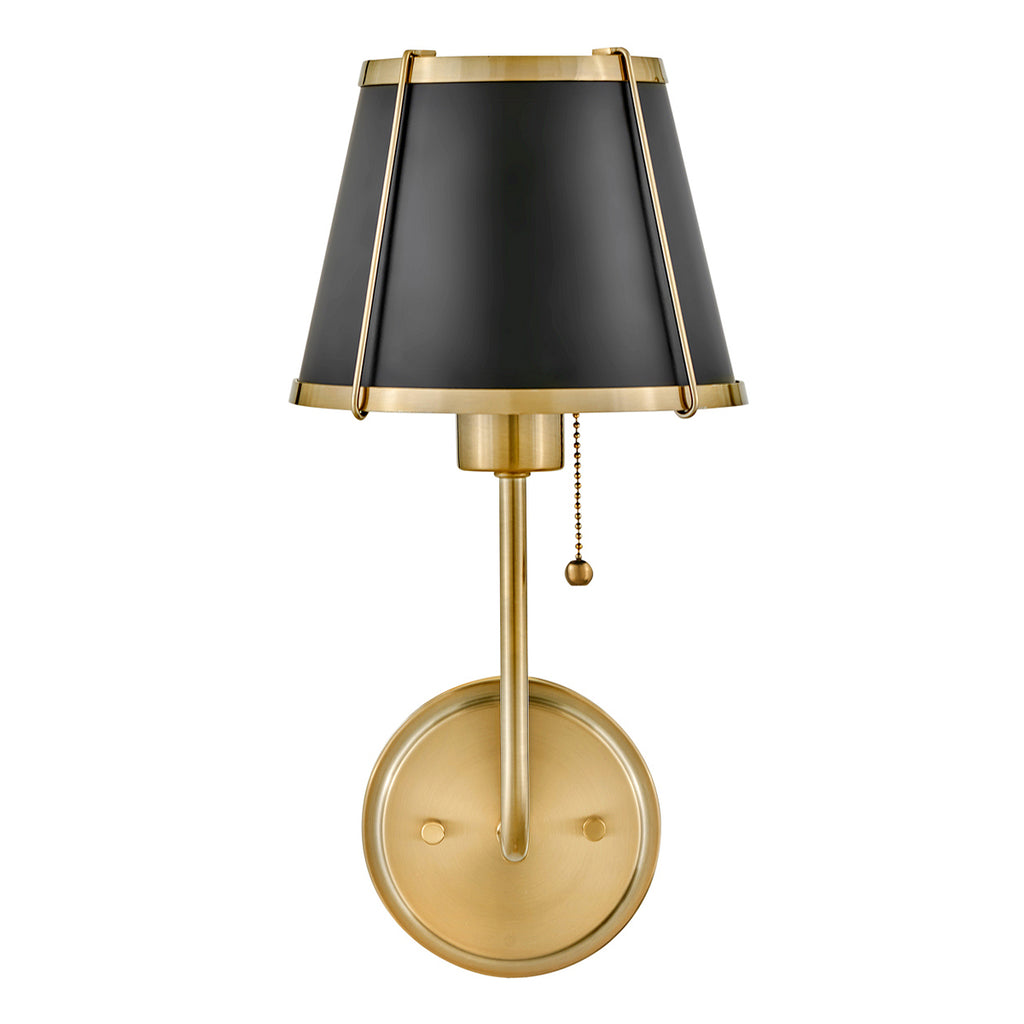 Hinkley Clarke Wall Light with Pull switch Warm Brass & Black Metal Shade