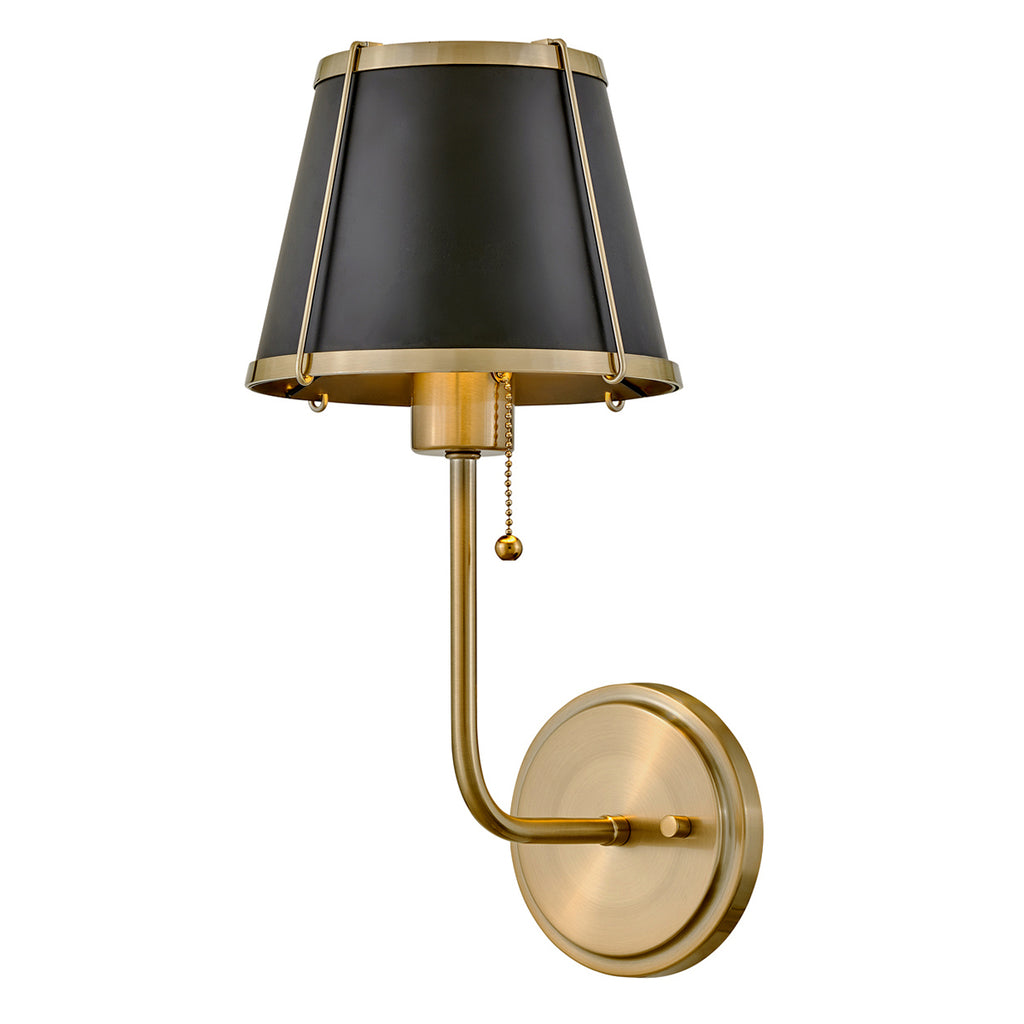 Hinkley Clarke Wall Light with Pull switch Warm Brass & Black Metal Shade