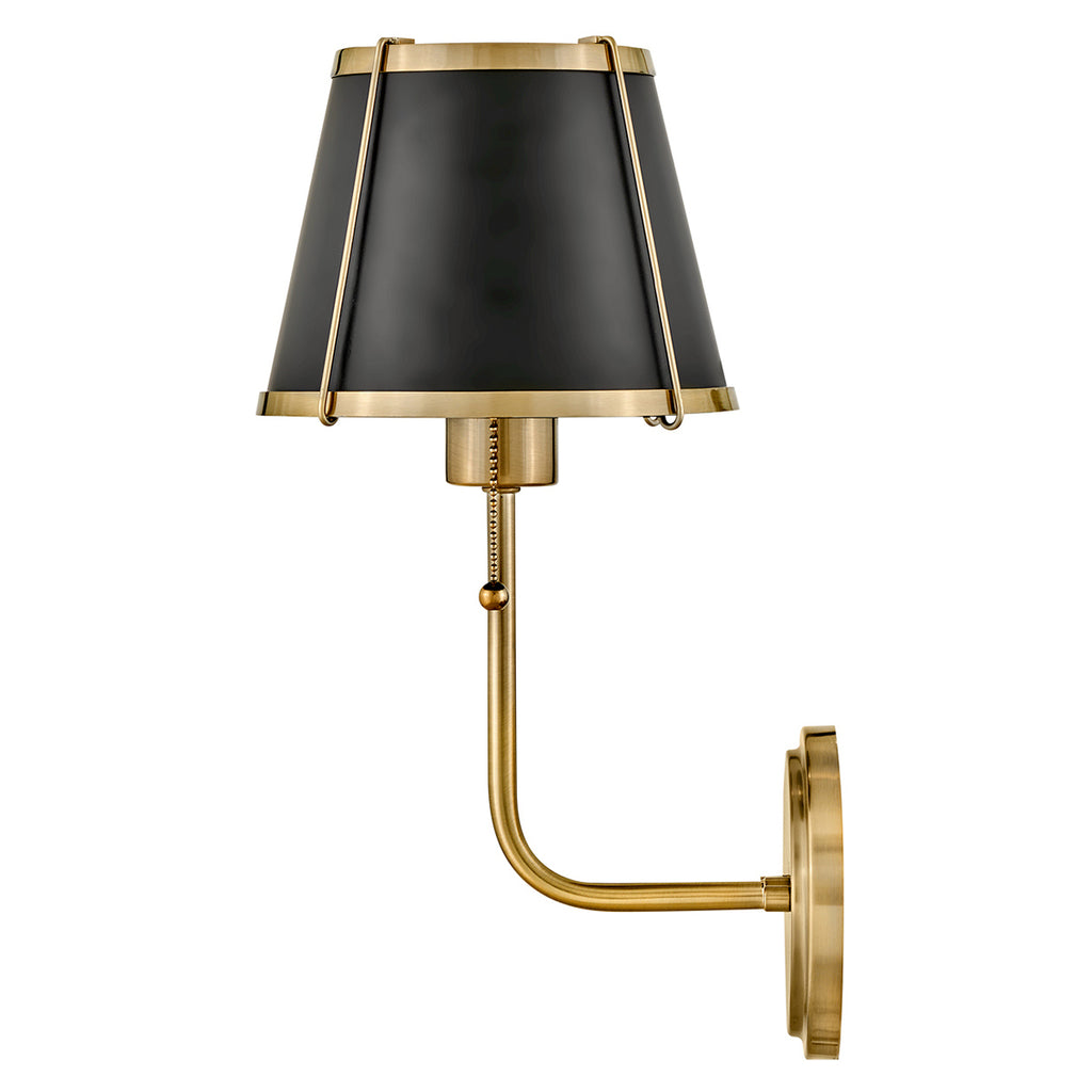 Hinkley Clarke Wall Light with Pull switch Warm Brass & Black Metal Shade