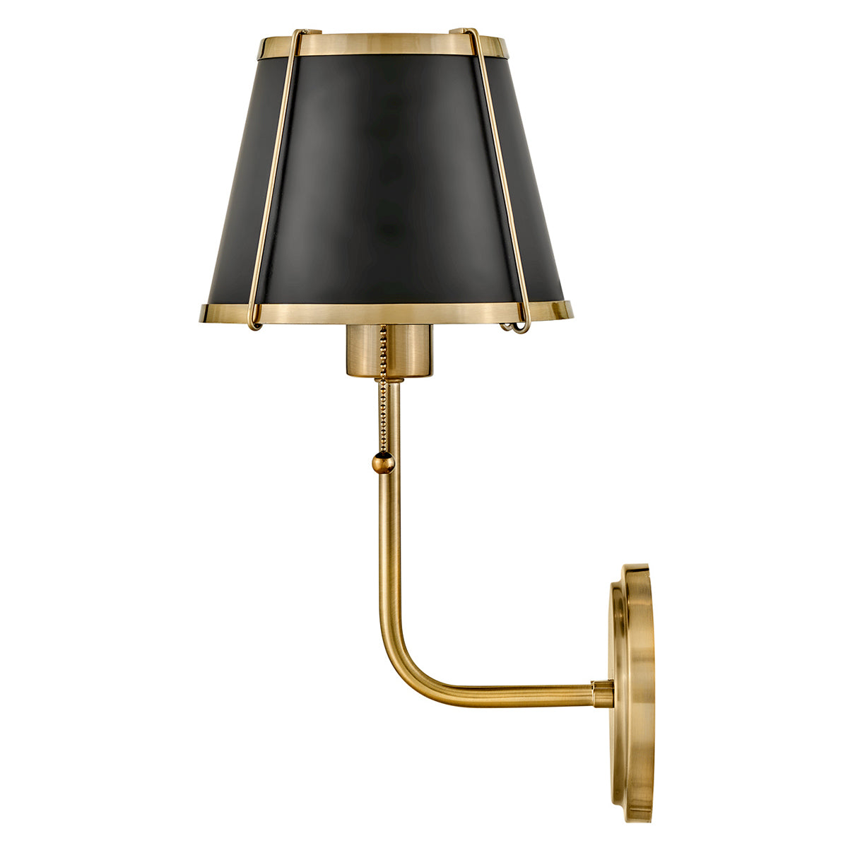 Hinkley Clarke Wall Light with Pull switch Warm Brass & Black Metal Shade