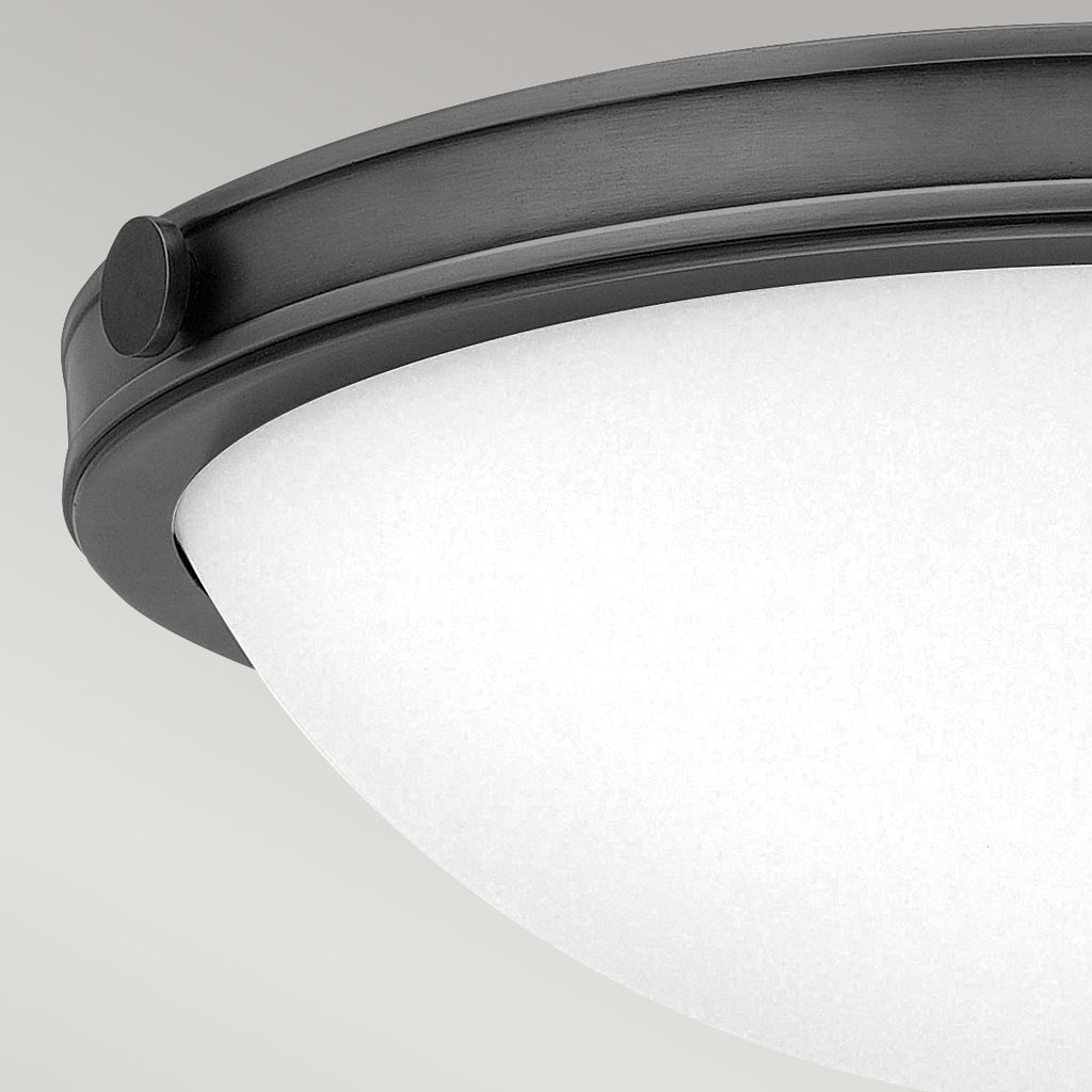 Hinkley Collier 2 Light Small Flush Ceiling Fitting Black Oxide with Seeded Glass