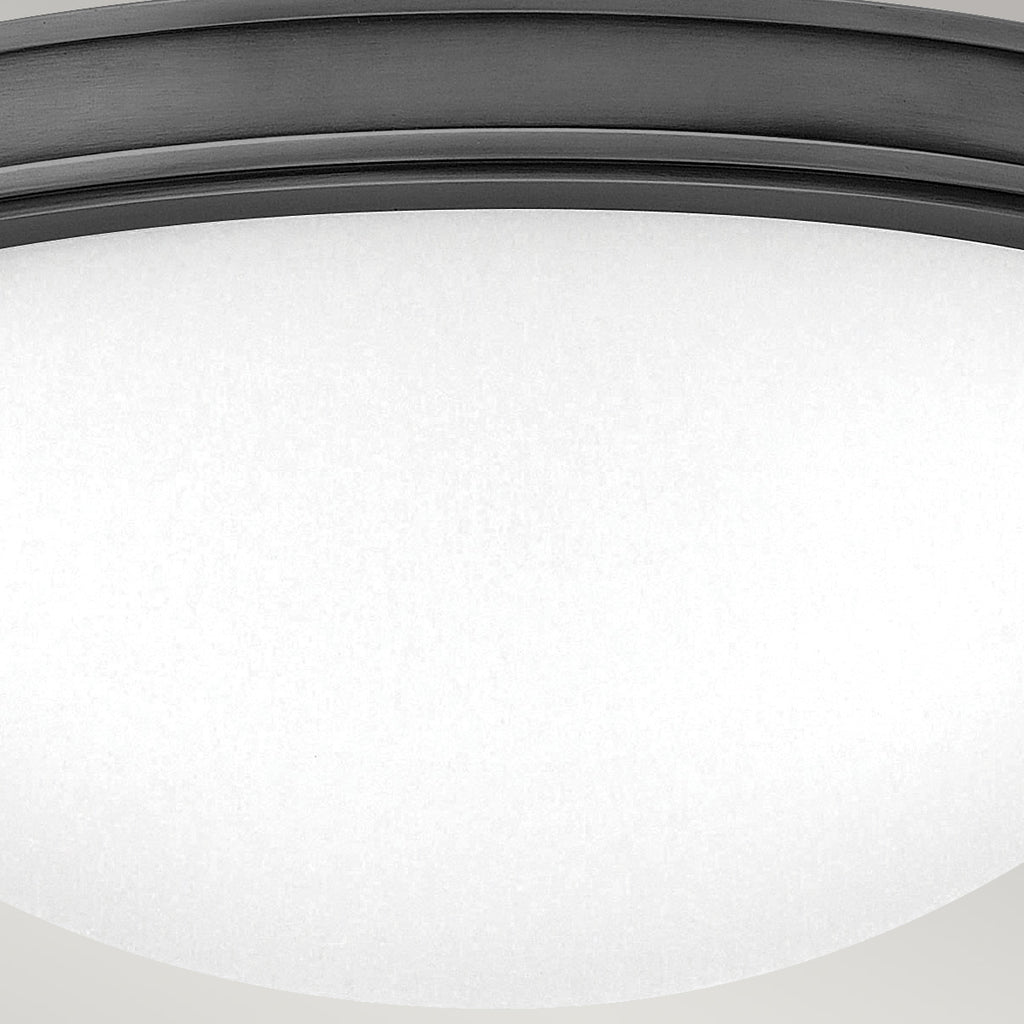 Hinkley Collier 2 Light Small Flush Ceiling Fitting Black Oxide with Seeded Glass