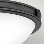 Hinkley Collier 2 Light Small Flush Ceiling Fitting Black Oxide with Seeded Glass