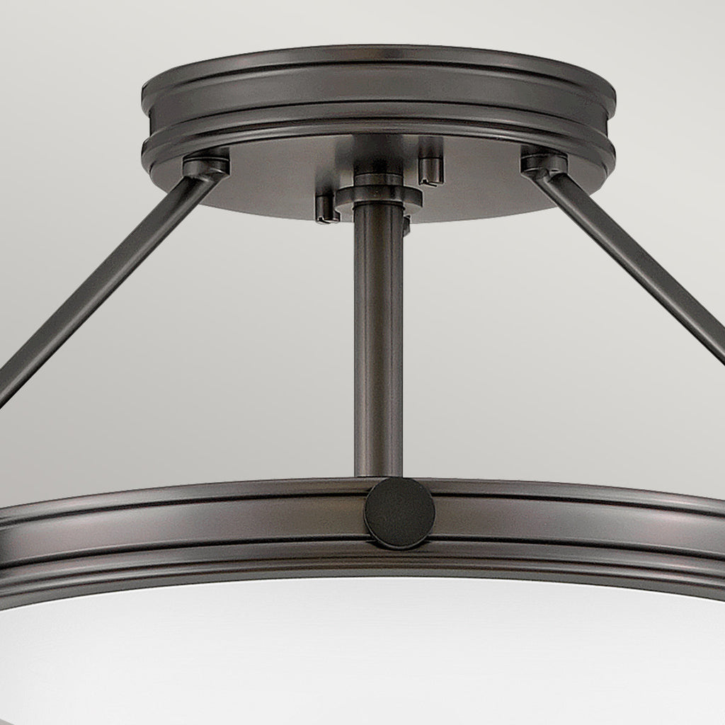 Hinkley Collier 3 light Small Semi-Flush Fitting Black Oxide with Opal Shade