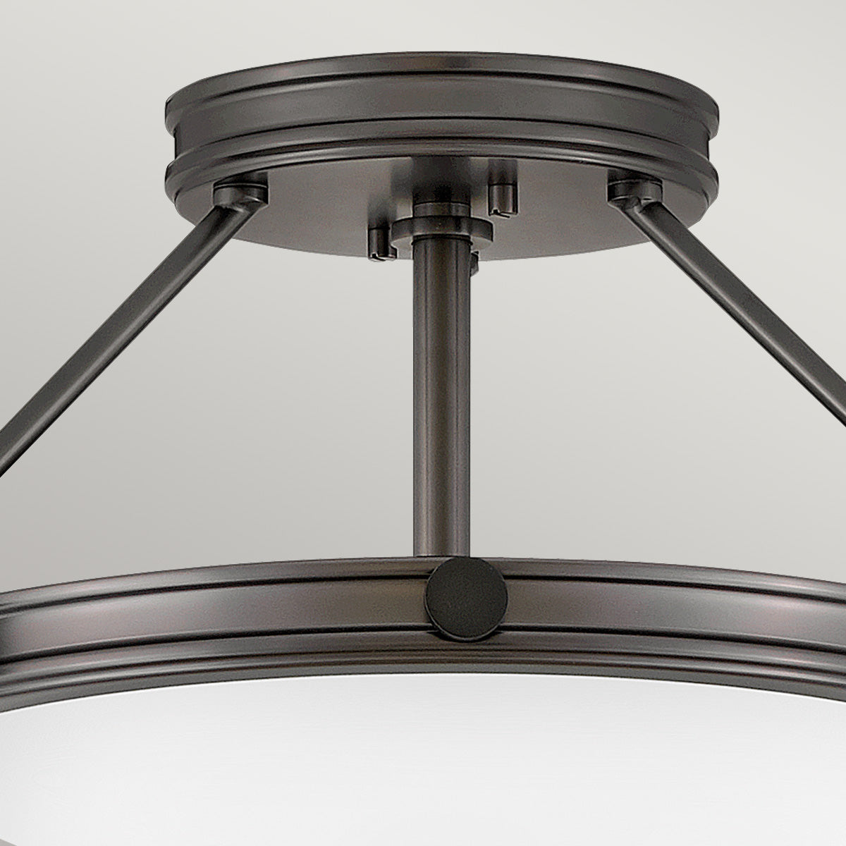 Hinkley Collier 3 light Small Semi-Flush Fitting Black Oxide with Opal Shade