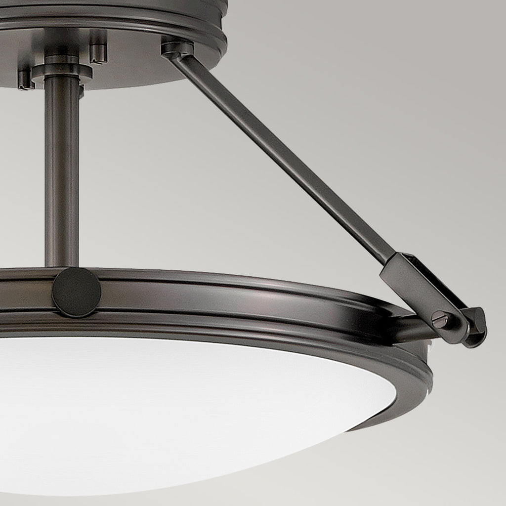 Hinkley Collier 3 light Small Semi-Flush Fitting Black Oxide with Opal Shade