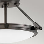 Hinkley Collier 3 light Small Semi-Flush Fitting Black Oxide with Opal Shade