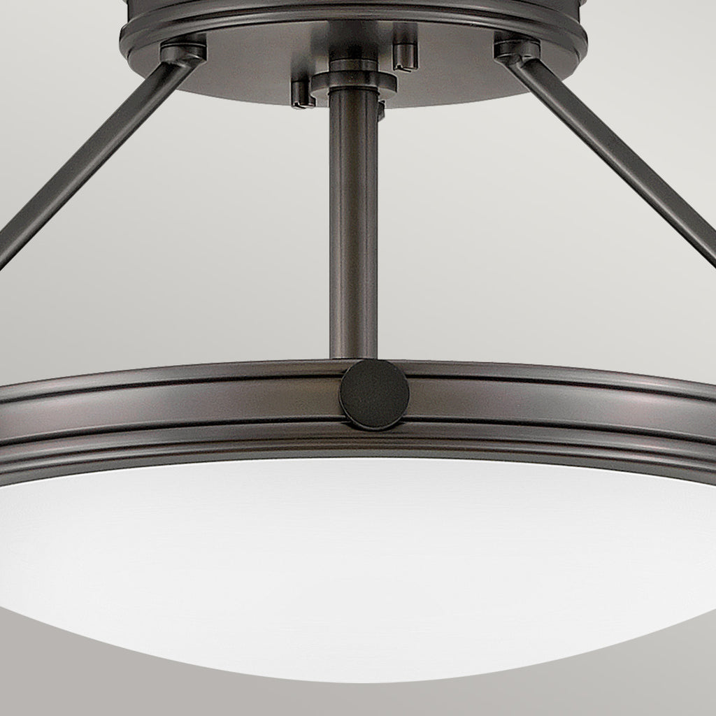 Hinkley Collier 3 light Small Semi-Flush Fitting Black Oxide with Opal Shade