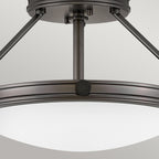 Hinkley Collier 3 light Small Semi-Flush Fitting Black Oxide with Opal Shade