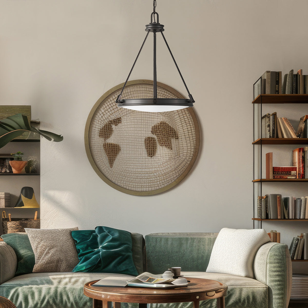 Hinkley Collier 4 Light Pendant Black Oxide with Opal Glass Shade