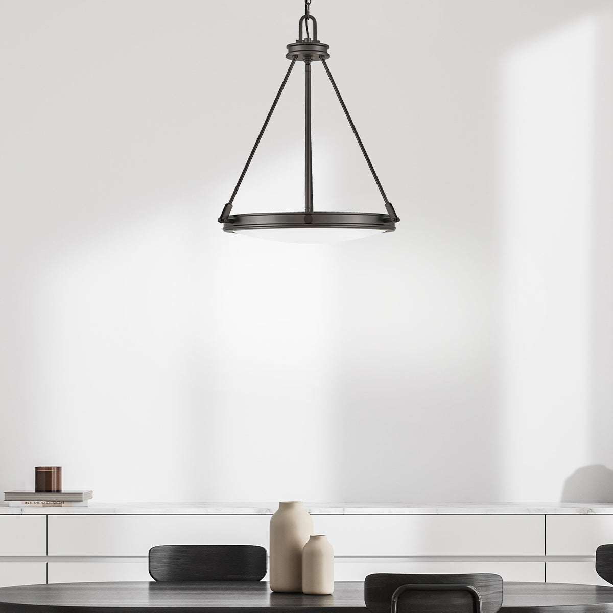 Hinkley Collier 4 Light Pendant Black Oxide with Opal Glass Shade