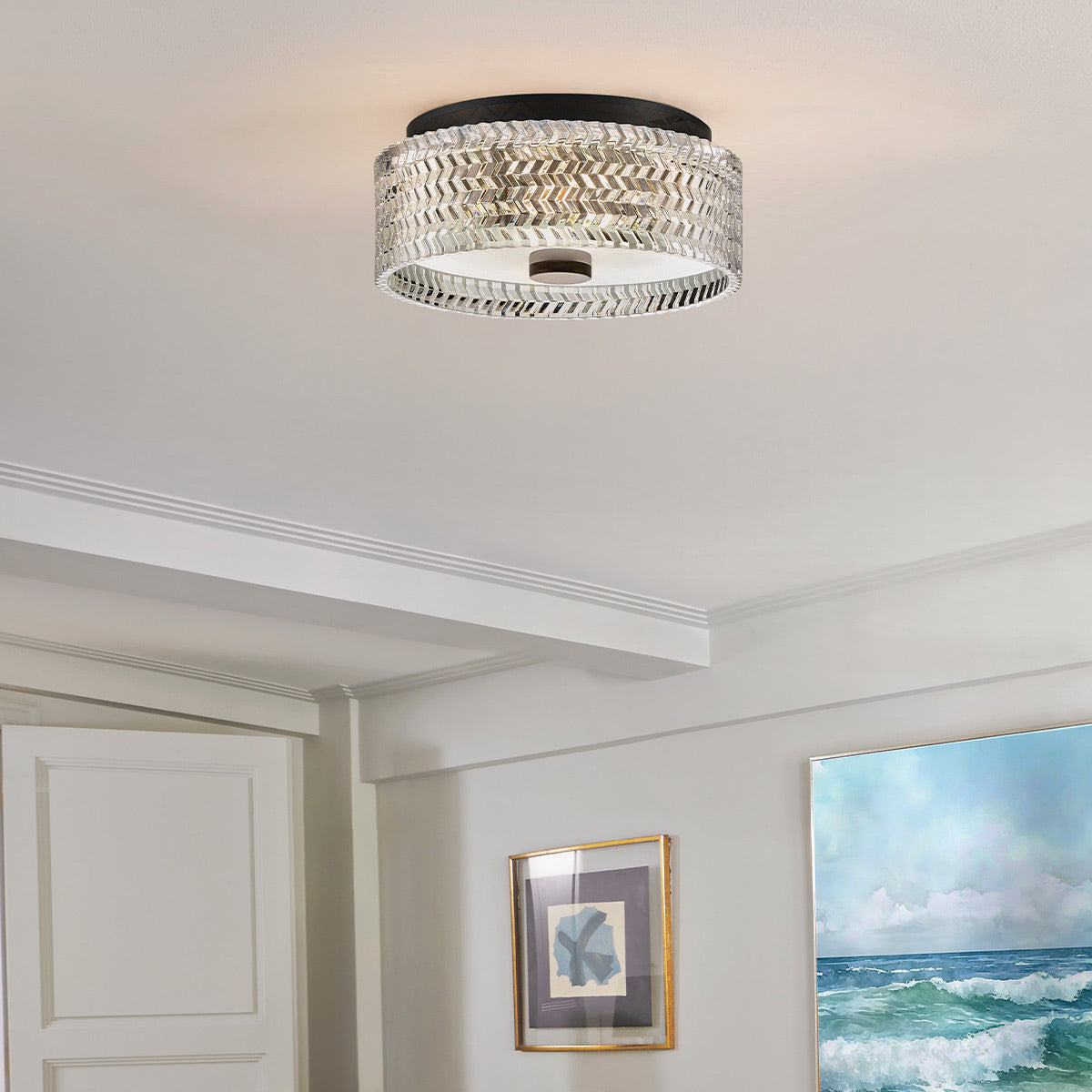 Hinkley Elle 2 Light Small Flush Black with Glass Shade