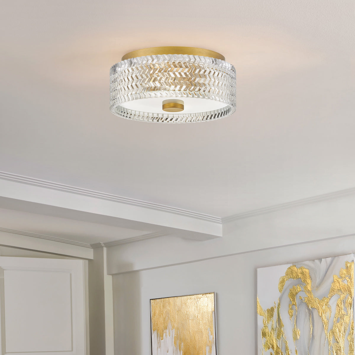 Hinkley Elle 2 Light Small Flush Heritage Brass with Glass Shade