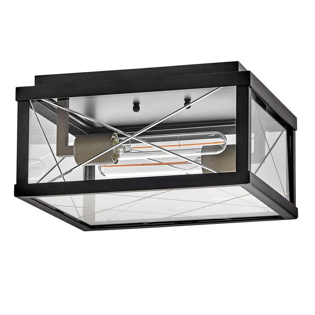 Hinkley Monte 2 Light Outdoor Porch Ceiling Flush in Black