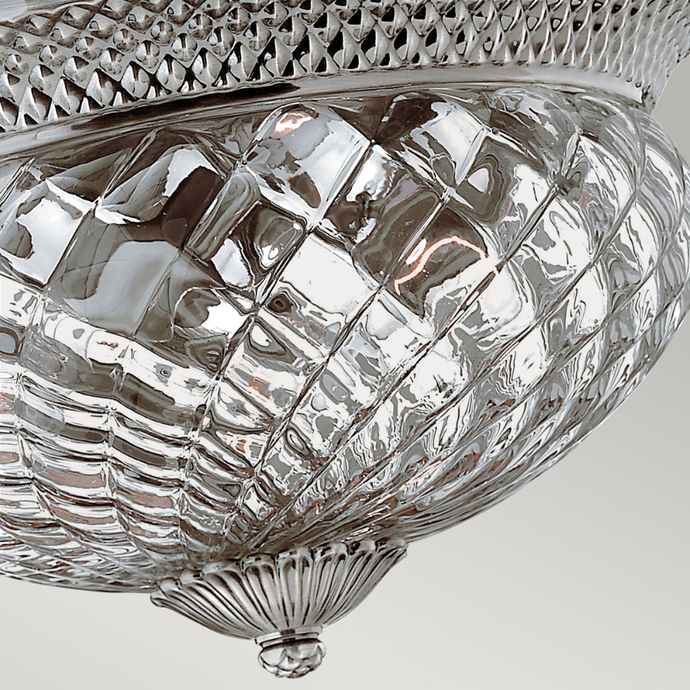 Hinkley Plantation Large 3 Light Flush Ceiling Light in Polished Antique Nickel