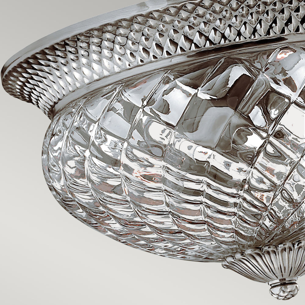 Hinkley Plantation Large 3 Light Flush Ceiling Light in Polished Antique Nickel