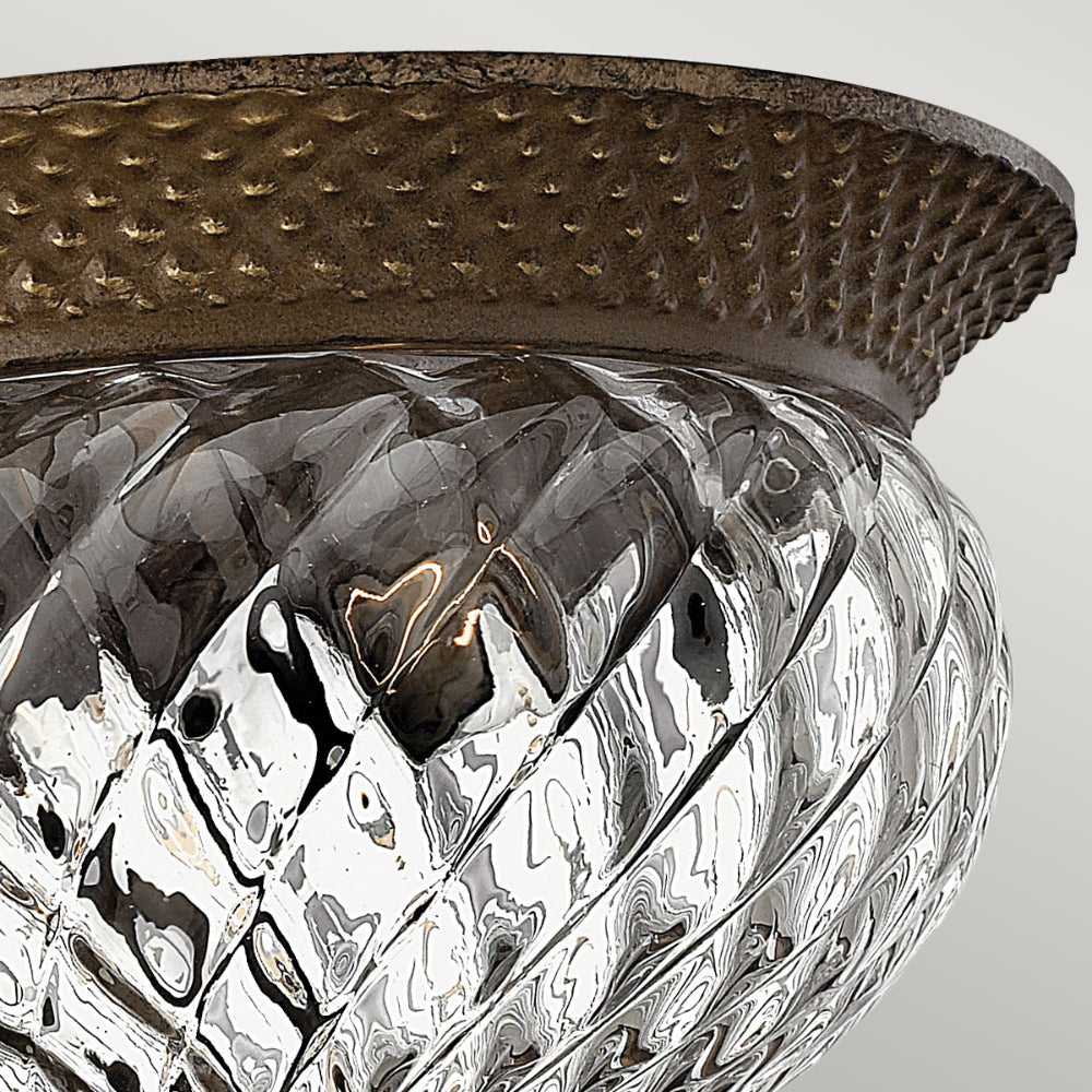 Hinkley Plantation Small 2 Light Flush Ceiling Light in Pearl Bronze with Clear Shade