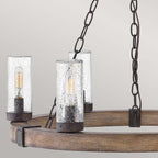 Hinkley Sawyer Exterior 6 Light Chandelier Sequoia Wood Effect with Rust Iron Accents