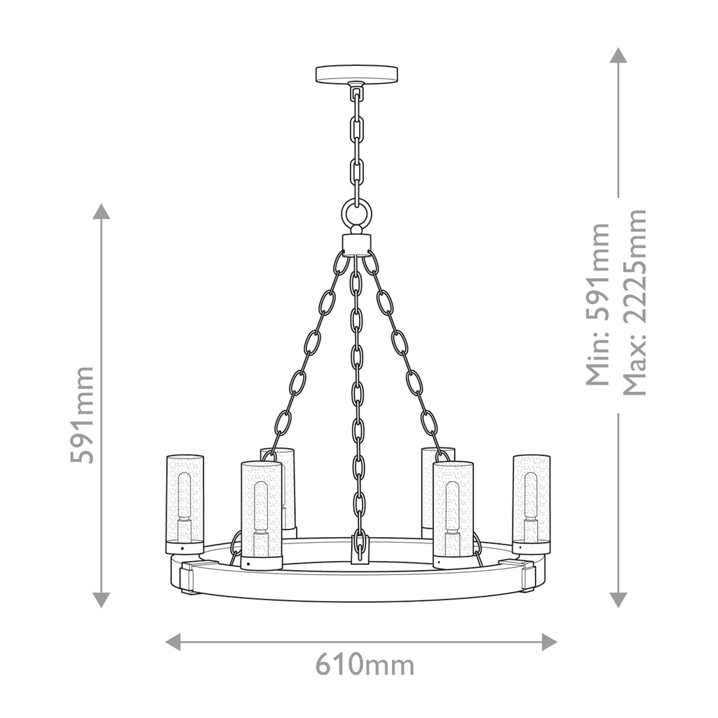 Hinkley Sawyer Exterior 6 Light Chandelier Sequoia Wood Effect with Rust Iron Accents